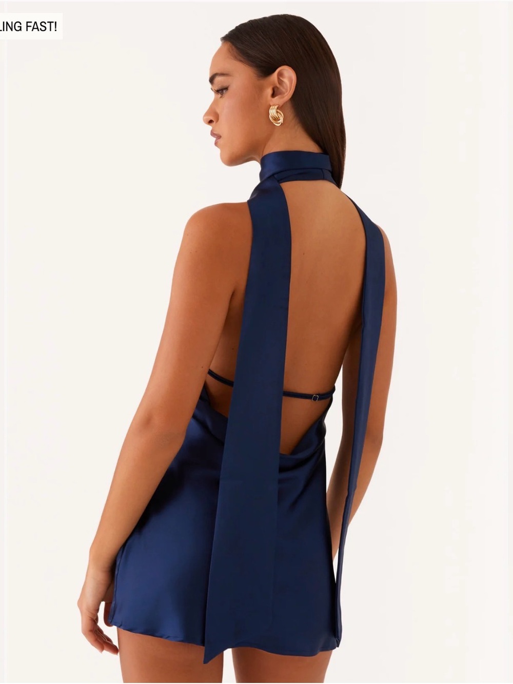 Navy Alicia Satin Halter Mini Dress - Picture 4 of 7
